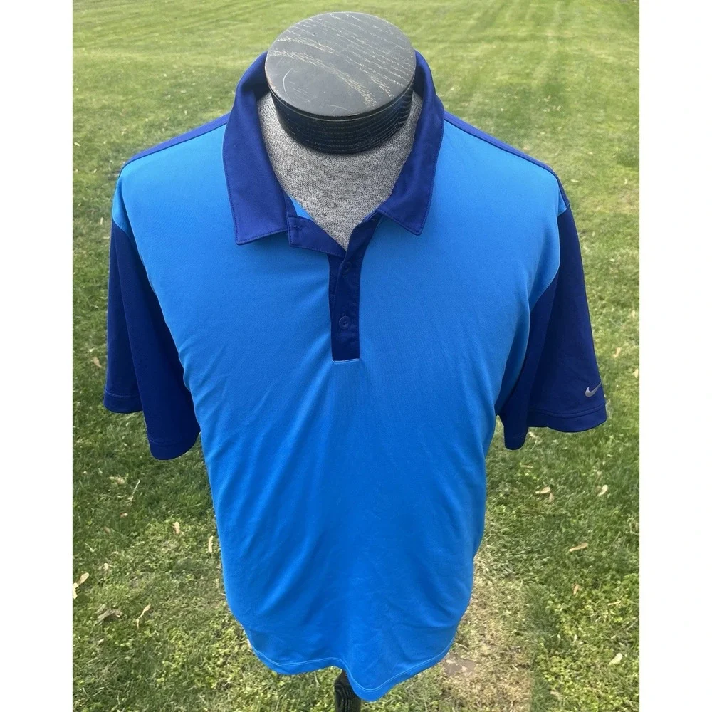 Nike Golf Dri-Fit Mens XXL Blue Colorblock Short Sleeve Polo‎ Shirt
